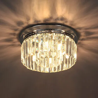 Modern Crystal Flush Mount Chandelier LED Ceiling Light Fixture For Living Room  • £25.95