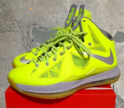 2013 Nike Lebron X 10 Mens Sz 10  Volt  Wolf Grey Platinum Sneakers 541100-700 • $74.99