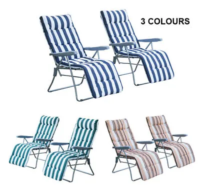 New Garden Outdoor 2 Sun Recliner Chairs Reclining Lounger With Cushion 3 Colors • £75.99