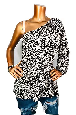 Michael Kors L Top W/Belt Stretch Animal Print MK Blouse One Shoulder Tunic • $18.99