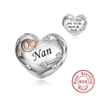 💖 Nan Charm I Love You To The Moon & Back Genuine 925 Sterling Silver Heart  • £16.95