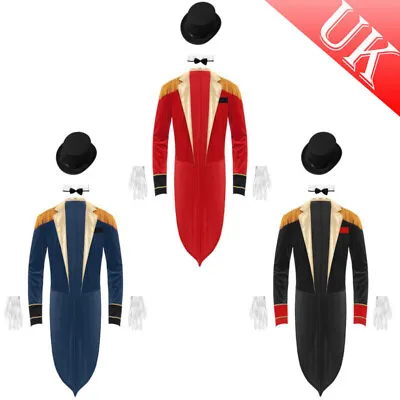 UK Men Circus Ringmaster Costume Long Jacket Velvet Tailcoat Cosplay Fancy Dress • £46.79