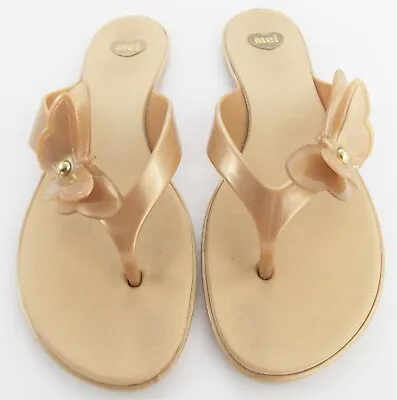 Mel By Melissa Gold Thong Sandals Size 8 Rubber Butterfly Flip Flops • $15.99