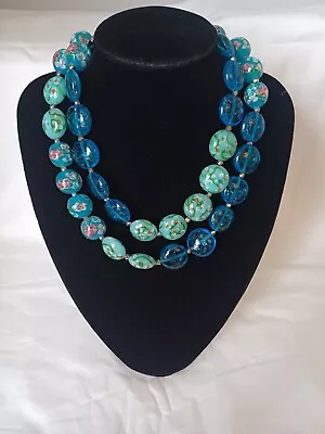 Butler & Wilson Necklace Blue Tones Floral Millefiori Lampwork Style Beads BOXED • £65