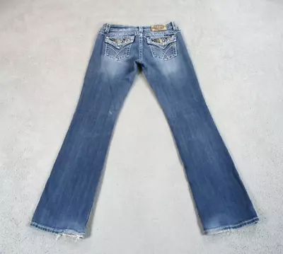 Miss Me Jeans Womens 30 Bootcut Low Rise Faded Flap Pocket 30x32 Denim Sequin • $34.94