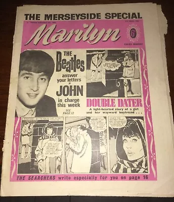 BEATLES RARE UK  MARILYN  NEWSPAPER MAGAZINE MARCH 211964-9 X 11 -8 PAGES • $6.02