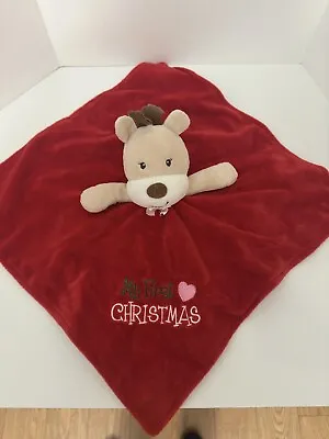 My First Christmas Baby Starters  Red Reindeer Lovey Security Blanket Rattle EUC • $10