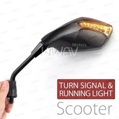 Fist Carbon LED Mirrors Running Indicator M8 For Scooter Moped 50cc 90cc 150cc • $266.20