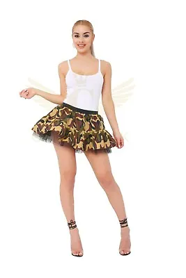 Ladies Camouflage Tutu Skirt Army Soldier High Quality Fancy Dress Mini Skirt • £13.99