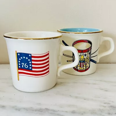 Two Vintage Patriotic Stars And Stripes Ceramic Coffee Mugs Cups 12oz • $9.99