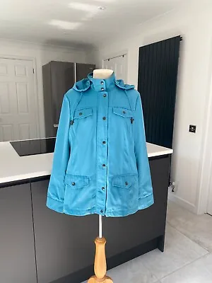 Marks And Spencer Size 14 Blue Rain Mac Coat Jacket Removable Hood • £15