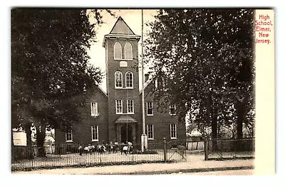 Postcard NJ Elmer High School Children Schoolyard Flagpole • $7.65