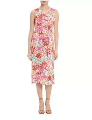 Maggy London Womens Size 2 Pink Floral SLEEVELESS TWIST FRONT MIDI DRESS New • $33.15