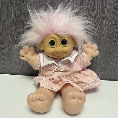 $24.14 • Buy Vintage Russ Berrie 12  Baby Girl Troll Pink Hair Satin Dress Plush Doll Toy