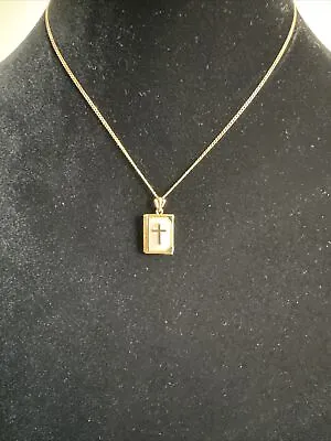 VTG Mother Of Pearl  Cross “Lord’s Prayer” 1/20 10K Locket 15”1/20 12K Necklace • $99.99