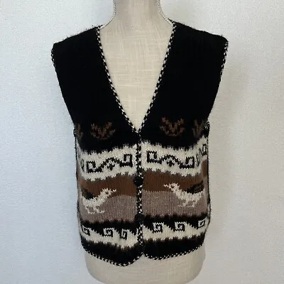 Natura Alpaca Women's Medium Alpaca Wool Vest Button Front Multicolor Aztec • $28