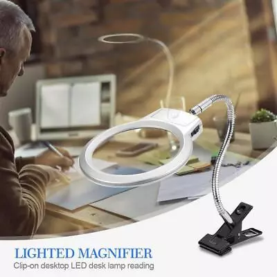 Magnifier Clip-on Lighted LED Lamp 2x 5x Large Lens Magnifying Glass For Reading • £11.27