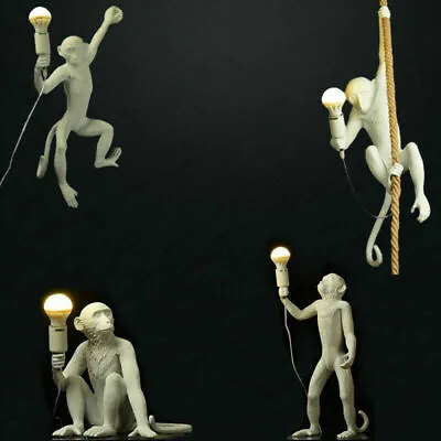Modern Monkey Chandeliers Resin Hemp Rope Pendant Lamp Adjustable Ceiling Lights • $63
