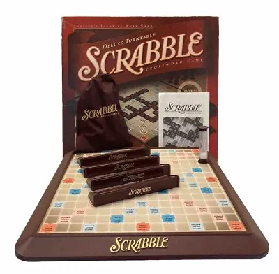 2001 HASBRO Deluxe Turntable Scrabble Burgundy Wood Tiles/Complete/Very Nice! • $39.99