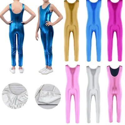 £9.35 • Buy Girls Metallic Sleeveless Catsuit Dance Gymnastics Full Body Leotard Unitard