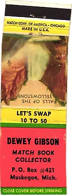 Dewey Gibson Match Book Collector Falls Of Yellowstone Vintage Matchbook Cover • $9.99