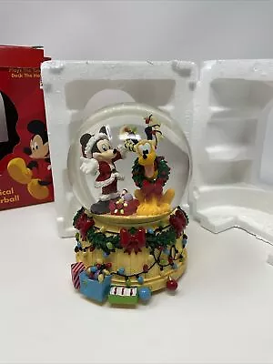 Enesco Disney Mickey & Pluto Musical Waterball  5.5” Snow Globe - Deck The Halls • $68.50