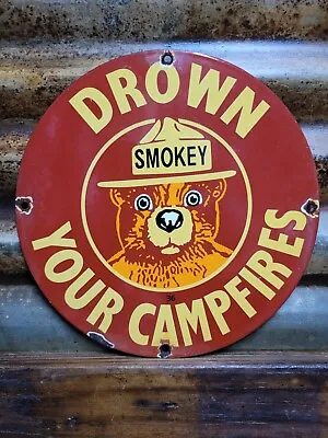 Vintage Smokey Bear Porcelain Sign Us Forest Service Cabin Fire National Parks • $155.06