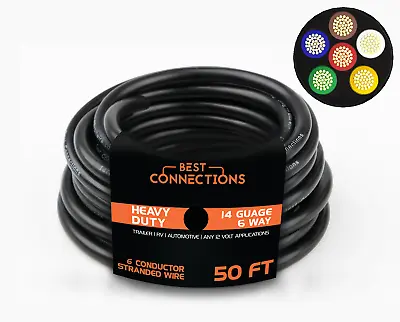 6 Way Trailer Wire (50 Feet) – Heavy Duty 14 Gauge 6 Conductor Insulated RV • $53.95
