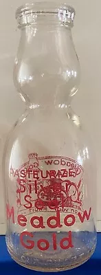 Meadow Gold Pasteurized Silver Seal Cream Top Quart Milk Bottle 1945 • $50