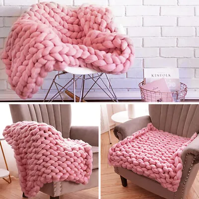 Large Chunky Cable Knit Throw Hand Woven Bulky Blanket Super Soft Chair Sofa Bed • £31.95
