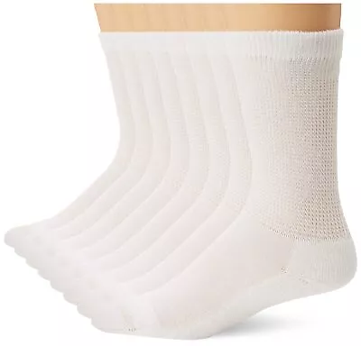 MediPeds Mens 8 Pack Diabetic Extra Wide Crew Socks White Shoe Size 10-12 US • $29.13