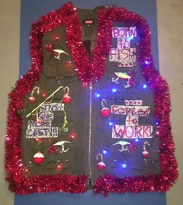 Ugly Christmas Fishing Vest Mens XL Lights Garland Zip Up Not A Sweater • $44.99