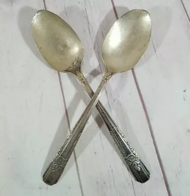 2x Vernon Silver Plate Vintage 8  Spoon Flatware Dining Soup Spoons Worn • $18.61