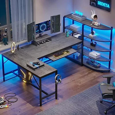 L Shaped Computer Desk With Keyboard Tray&LED Lights 63'' U Shaped Computer Desk • $139.97