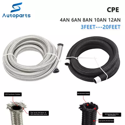 4AN 6AN 8AN 10AN 12AN Nylon + Stainless Steel Braided Fuel Hose Oil Gas Air Line • $20.89