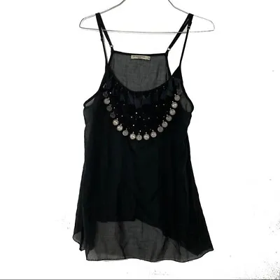 Mes Demoiselles Sheer Embellished Tassel Spaghetti String Tank Top EU 38 EUC • $24.99