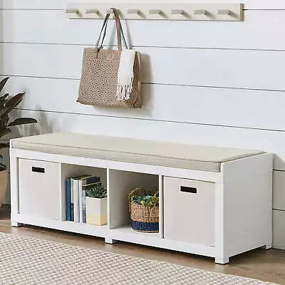 4-Cube Storage Organizer Bench Entryway Mudroom Foyer Wood Cushion Window Seat  • $141