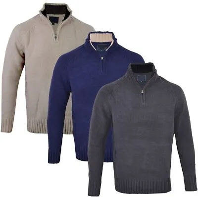 Mens Premium Chenille 1/4 Zip Cardigan Collared Jumper Knitted Top S-XXL • £25.99