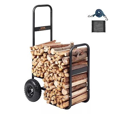 VEVOR Firewood Log Cart Wood Mover Hauler 250 Lbs Capacity On PU Wheels Dolly • $62.99