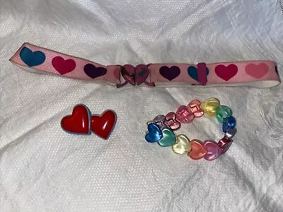 Vtg Lot 80s Heart Accessories-Stretchy Elastic BeltJewelry Rainbow BraceletPin • $14.99