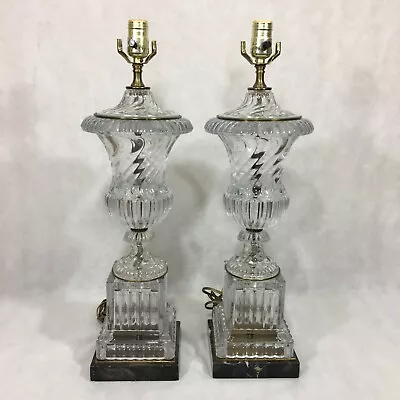 Vintage Paul Hanson Pair Of Baccarat Style Crystal Urn Glass Lamps Mid Century • $850