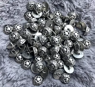 11mm 12mm 15mm Antique Aged Silver Flower Metal Shank Buttons Button MB2 - MB2B • £1.79