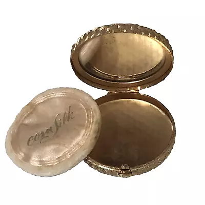 Vintage Corn Silk Cosmetic Powder Compact Gold 2 Inches Vanity Decoration • $15