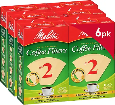 Melitta #2 Cone Coffee Filters Natural Brown 100 Count (Pack Of 6) 600 Tota... • $34.36