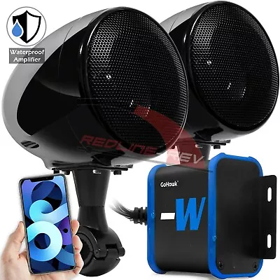 Waterproof Amp Bluetooth Motorcycle Stereo Speaker System Audio FM Radio AUX USB • $118.17