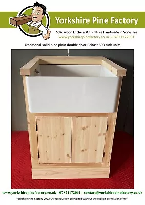 £319 • Buy FREE STANDING Solid Pine Double PLAIN Door Belfast Sink Cabinet SINK & PLINTH