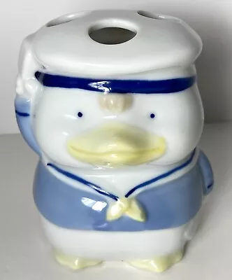 DUCK SAILOR TOOTHBRUSH HOLDER Vintage Cute Waving Kitschy White Blue Yellow 3.5  • $24.95