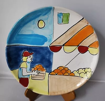 Vintage La Musa Italian Pottery 10  Plate Man Carrying Fruit Vibrant Colors! • $39.99