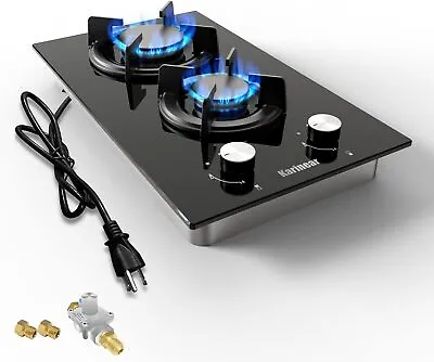 Tempered Glass 12'' Gas Cooktop 2 Burners Propane Cooktop Built In Gas Stovetop • $270