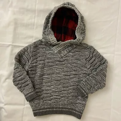£16.17 • Buy Cat & Jack 5T 🔥 Gray Long Sleeve Sweater W/ Red & Black Flannel Lined Hoodie